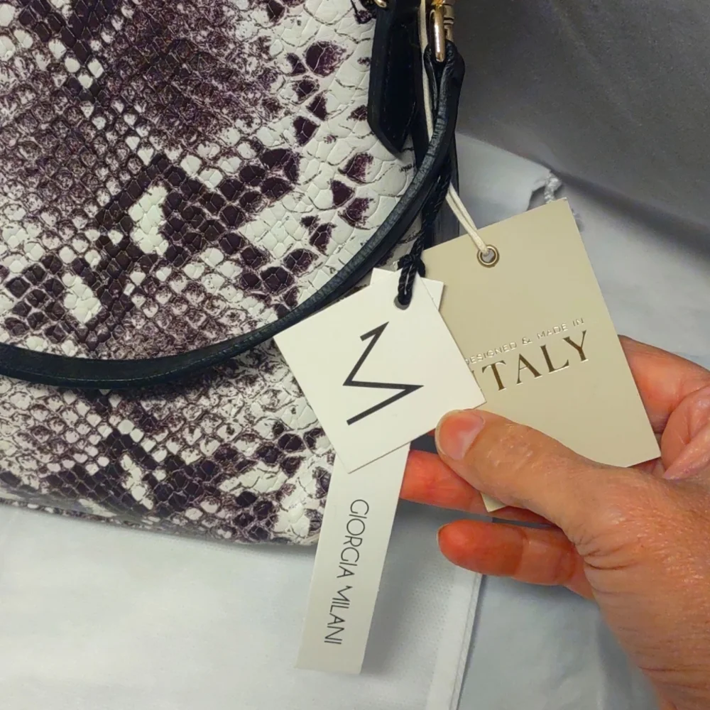 Giorgia Milani Designer Italian Snakeskin Print 100% Genuine Leather Handbag NWT - Picture 5 of 16